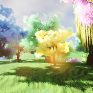 Stylized Meadow 3D Scene with trees