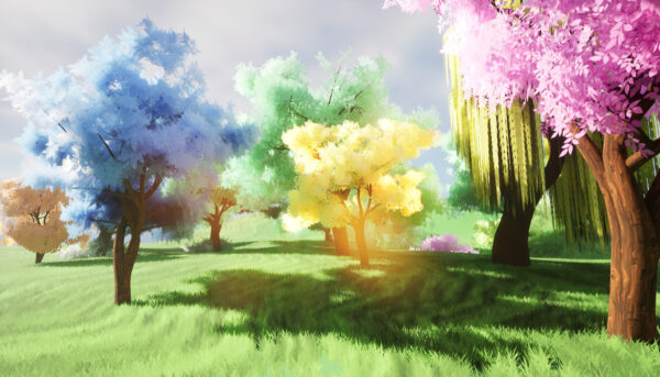 Stylized Meadow 3D Scene with trees