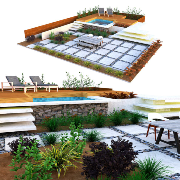 Backyard Pool and Greenery 3d model