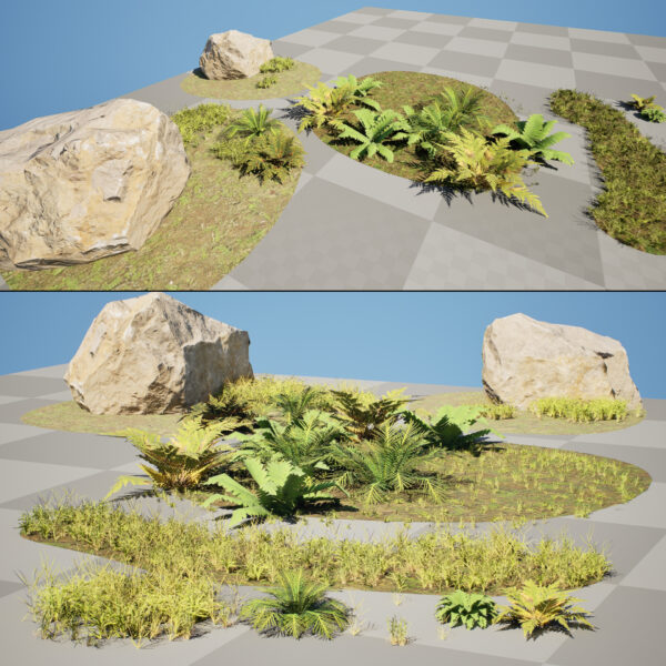 3D Nature Pack: Grass, Fern, Rocks, Palms, Meadow