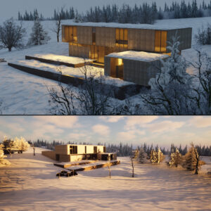Hacker Architects House in Snowy Landscape 3D Scene