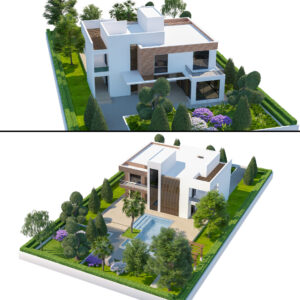 Contemporary House Exterior 3D Scene - Fully Landscaped Contemporary House Exterior 3D Scene - Fully Landscaped