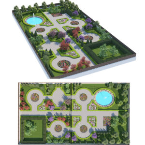 Classical Landscape Garden with Fountain 3D Scene Classical Landscape Garden with Fountain 3D Scene