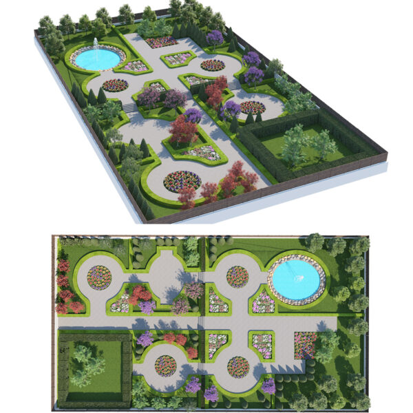 Classical Landscape Garden with Fountain 3D Scene