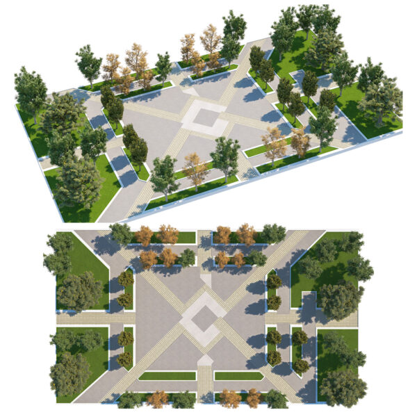 Modern Geometric Park Plaza – 3D Landscape Model