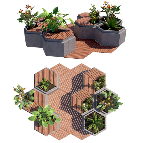 Modular Urban Hexagon Green Space 3D Model Modular Urban Hexagon Green Space 3D Model