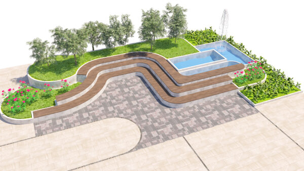 Modern Urban Plaza Seating with Fountain Modern Urban Plaza Seating with Fountain