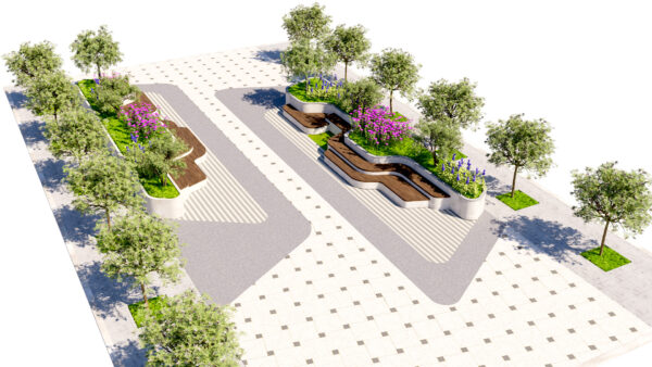 Organic Concrete Planter and Street Furniture Set