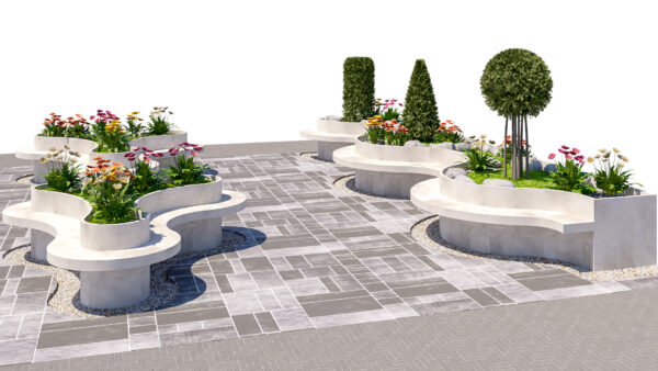 Organic Concrete Garden Seating with Foliage