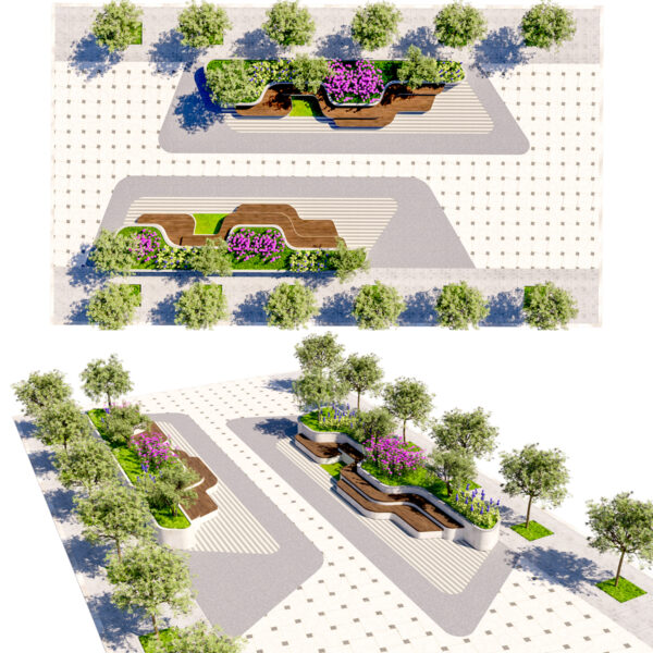 Organic Concrete Planter and Street Furniture Set