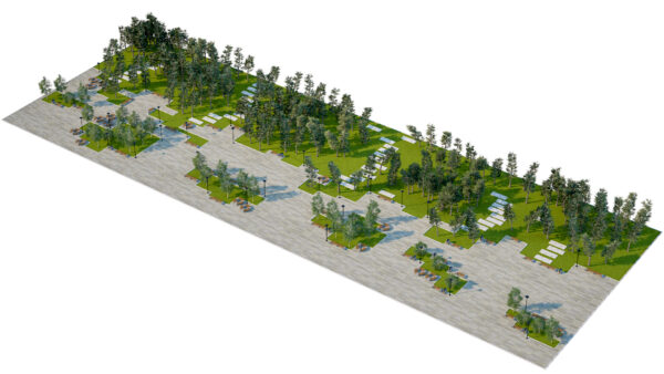 Modular Urban Plaza with Linear Park and Biophilic Seating Modular Urban Plaza with Linear Park and Biophilic Seating