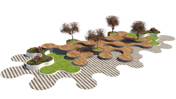 Biophilic Modern Public Space Wave Bench and Landscape Asset Biophilic Modern Public Space Wave Bench and Landscape Asset