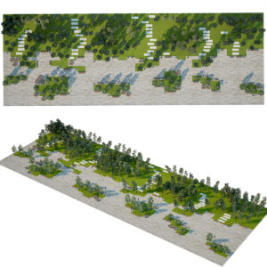 Modular Urban Plaza with Linear Park and Biophilic Seating