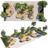 Hexagonal Geometric Parklet and Landscape Architecture 3D Model
