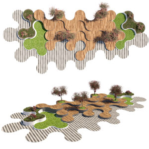 Biophilic Modern Public Space Wave Bench and Landscape Asset