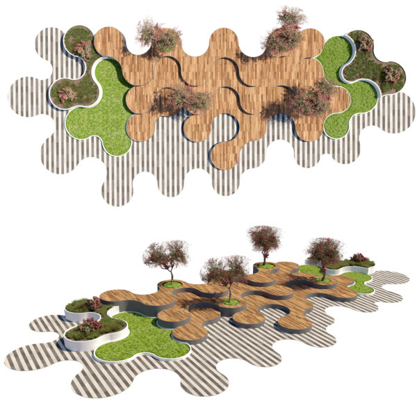 Biophilic Modern Public Space Wave Bench and Landscape Asset Biophilic Modern Public Space Wave Bench and Landscape Asset
