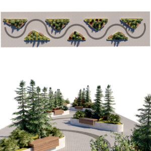 Modular Triangular Garden with Integrated Seating