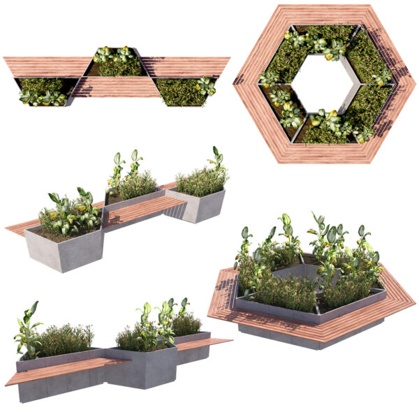 Urban Planter Benches 3D Asset Pack