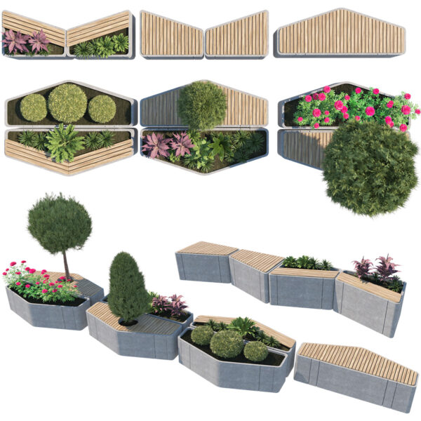 Urban Planter Benches 3D Asset Pack