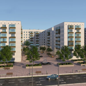 Modern City Square and Apartment Buildings Scene Modern City Square and Apartment Buildings Scene