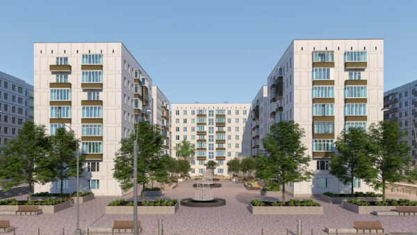 Modern City Square and Apartment Buildings Scene Modern City Square and Apartment Buildings Scene