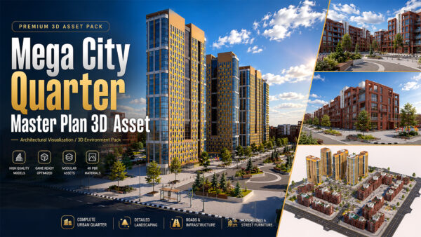 00 cover mega_city_quarter_master_plan_3d_asset_FHD Complete Urban Landscape and Housing Scene