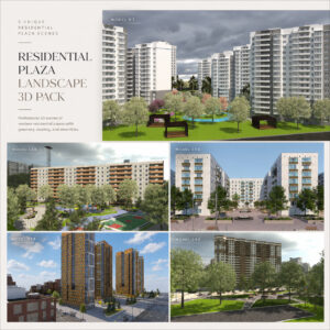 00 residential_plaza_pack_poster_S Apartment Plaza and Courtyard 3D Pack 1