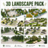 8 Complete Scenes, Outdoor Park Plaza and Garden 3D Pack