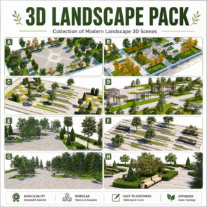 00_SCover_Landscape_Pack_Square_Poster 8 Complete Scenes, Outdoor Park Plaza and Garden 3D Pack