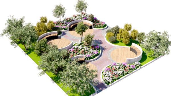 RENDER3 Geometric Circular Patio & Garden 3D Model