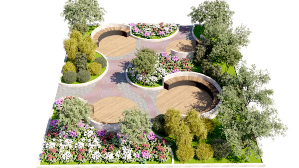 RENDER4 Geometric Circular Patio & Garden 3D Model