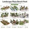 Landscape Plaza Benches Pack – 9 Modular Urban Park 3D Models