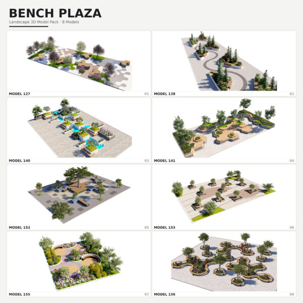 00 Bench_Plaza_Landscape_Pack 8 Bench Plaza Landscape 3D Model Pack 02
