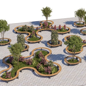 Urban Public Plaza Seating and Landscape Design 3D Model