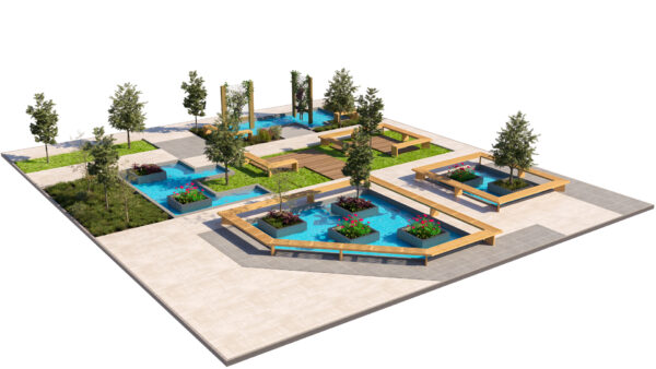 Public Park Water Feature Scene