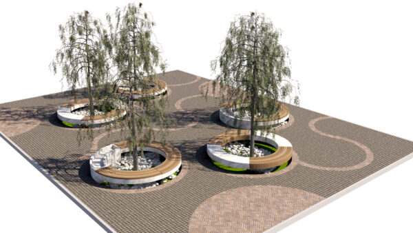 Modern Outdoor Furniture and Circular Bench Tree Ring Module
