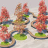 Curved Modular Public Bench and Autumn Tree Plaza Landscape Set