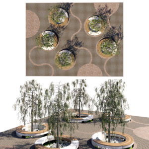 SQUERE Modern Outdoor Furniture and Circular Bench Tree Ring Module 3D model
