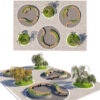 Urban Park Plaza Modular Environment Kit with Weeping Willows 3D model