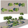 Modern Organic Curved Bench & Landscape Plaza 3D Model