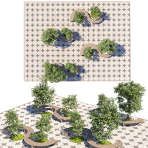 SQUERE Modular S-Curve Park Bench with Tree Planters 3D Model